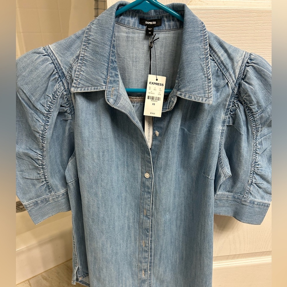 Denim puff shoulder slim portofino shirt